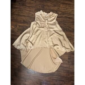 Kim & Cami Sleeveless High Low Satin Beige Blouse Small